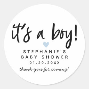Modern Blue Heart Baby Shower Classic Round Sticker