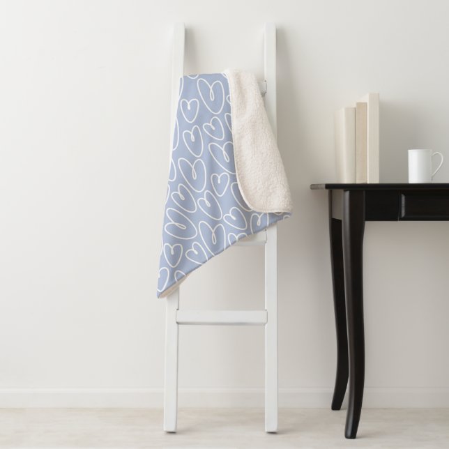 Modern Blue Heart Sherpa Blanket (In Situ)