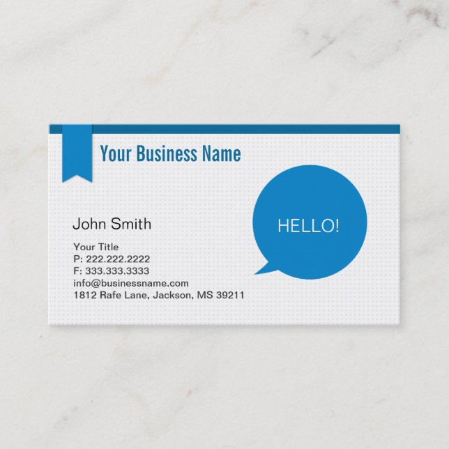 Modern Blue Hello Business Card (Front)