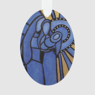 Modern Blue Holy Family Christmas Ornament