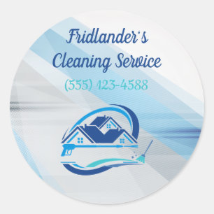 Modern Blue House Cleaning Service Housekeeping Classic Round Sticker