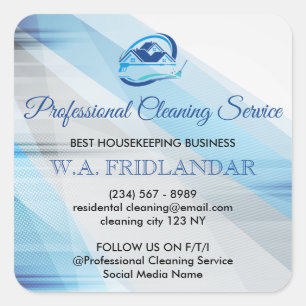 Modern Blue House Cleaning Service Housekeeping Square Sticker