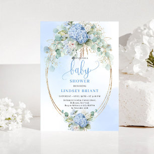 Modern Blue Hydrangea Baby Shower Invitation