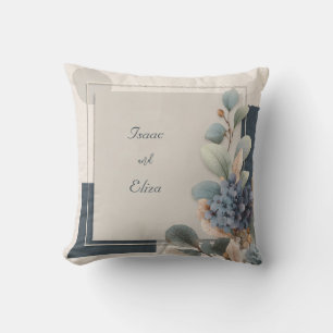 Modern Blue Hydrangea Botanical Geometric Wedding Throw Pillow
