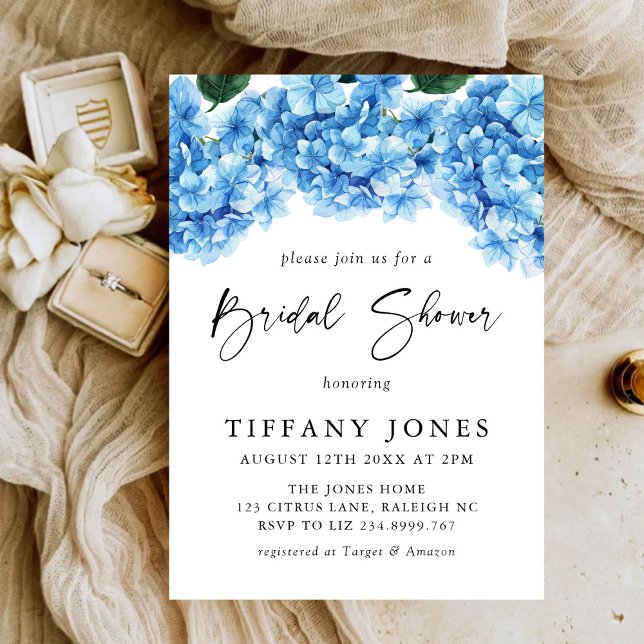 Modern Blue Hydrangea Floral Bridal Shower Invitation (Creator Uploaded)
