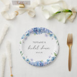 Modern Blue Hydrangea Floral Bridal Shower Paper Plate<br><div class="desc">Introducing our "Modern Blue Hydrangea Floral Bridal Shower Paper Plates"! These elegant and stylish plates are perfect for adding a touch of floral charm to your bridal shower. Featuring a beautiful design with delicate blue hydrangea blooms and lush green leaves, these plates enhance your table setting while providing practicality and...</div>
