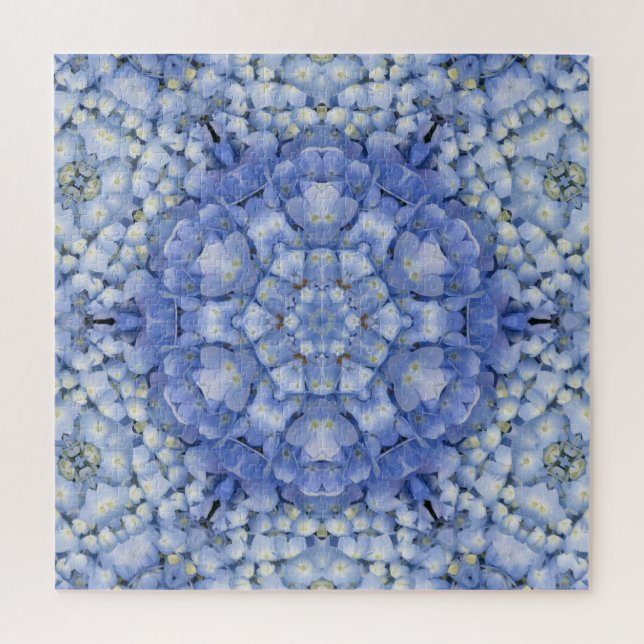 Modern Blue Hydrangea Floral Kaleidoscope Jigsaw Puzzle (Vertical)