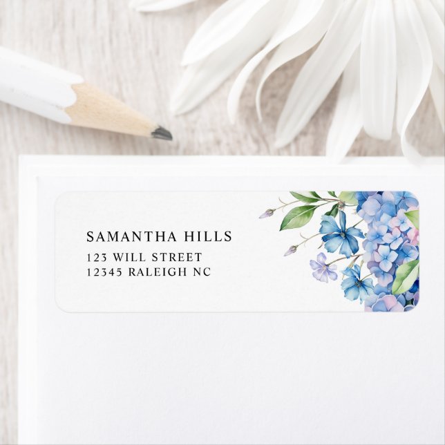 Modern Blue Hydrangea Floral Return Address (Insitu)