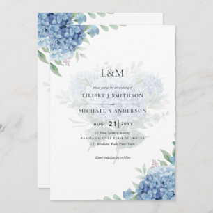 Modern Blue Hydrangea Floral Wedding Invitation