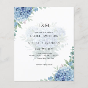 Modern Blue Hydrangea Floral Wedding Invitation Flyer