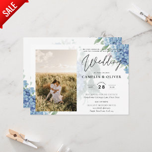 Modern Blue Hydrangea PHOTO Wedding Invitation
