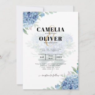 Modern Blue Hydrangea Wedding Invitation QR Code