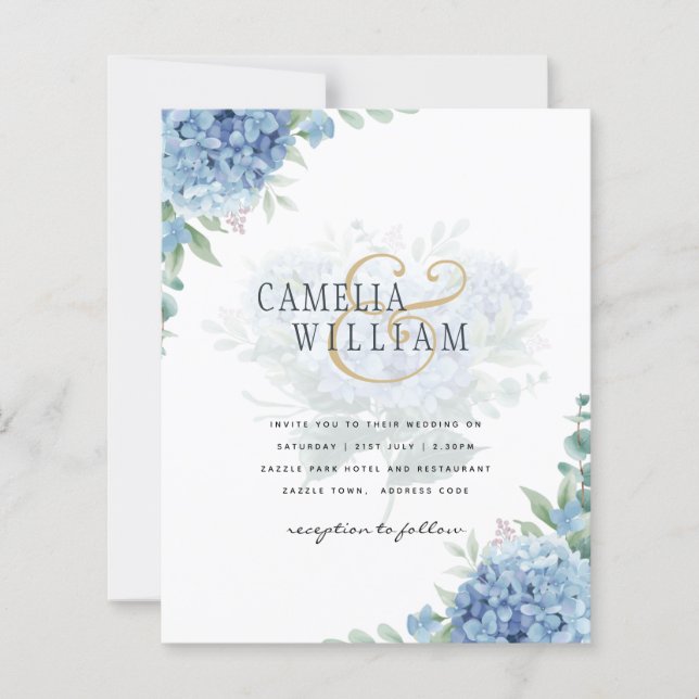 Modern Blue Hydrangea Wedding Invitation QR Code (Front)
