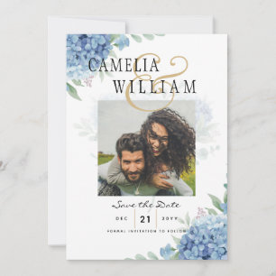 Modern Blue Hydrangea Wedding Invitation QR Code