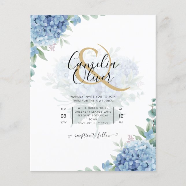 Modern Blue Hydrangea Wedding Invitation QR Code Flyer (Front)