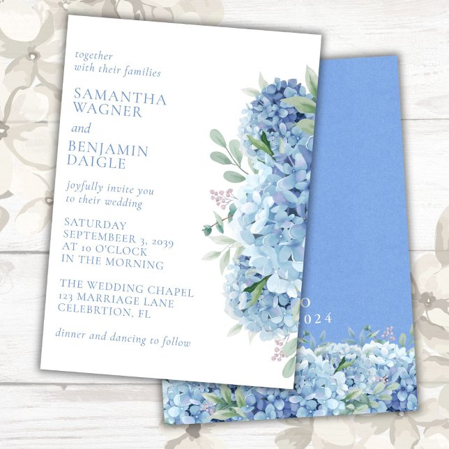 Modern Blue Hydrangeas Watercolor Floral Wedding Invitation (Creator Uploaded)