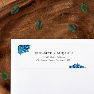 Modern Blue Hydrangeas Wedding RSVP Return Address