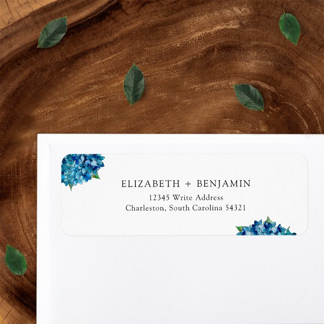 Modern Blue Hydrangeas Wedding RSVP Return Address (Creator Uploaded)