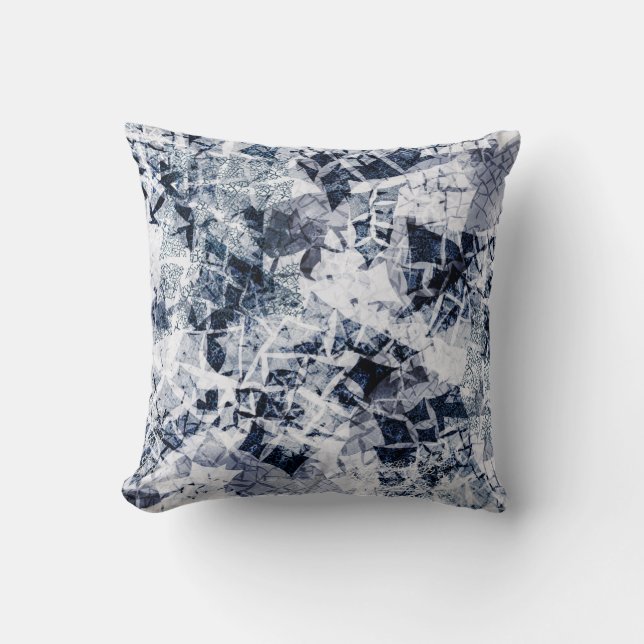 Modern blue Ice Crystals Throw Pillow (Front)