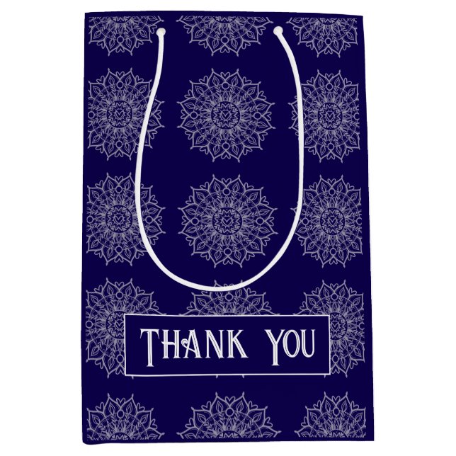 Modern Blue Indigo Luxury Branding Mandala Name Medium Gift Bag (Front)