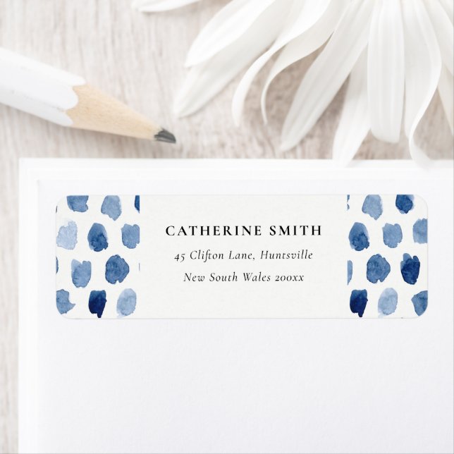 MODERN BLUE INDIGO WATERCOLOR DOTS ADDRESS LABEL (Insitu)