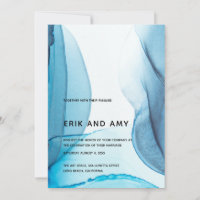 Modern Blue Ink Art Abstract Wedding Invitation