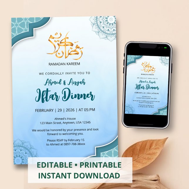 Modern Blue Islamic Iftar Invitation (Creator Uploaded)