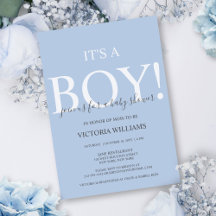 Modern Blue It's a Boy Typography Baby Shower