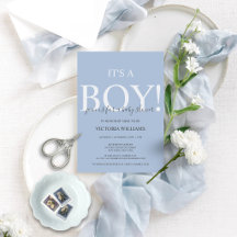 Modern Blue It's a Boy Typography Baby Shower