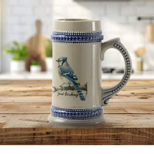 Modern Blue Jay ''Just Birding'' Personalize Beer Stein