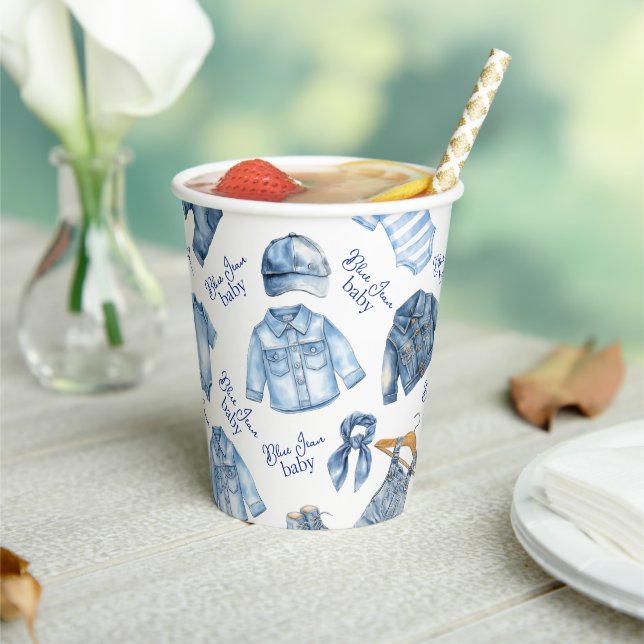 Modern Blue Jean Baby Denim Themed Baby Shower Paper Cups (Insitu)