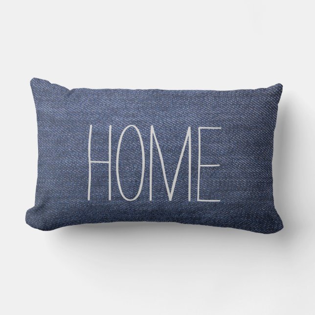Modern blue jeans denim custom Home script Lumbar Pillow (Front)
