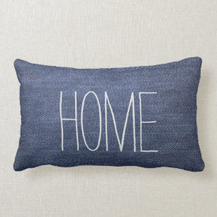 Modern blue jeans denim custom Home script Lumbar Pillow