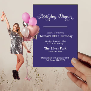 Modern Blue Jewel Tone Elegant Birthday Dinner Invitation