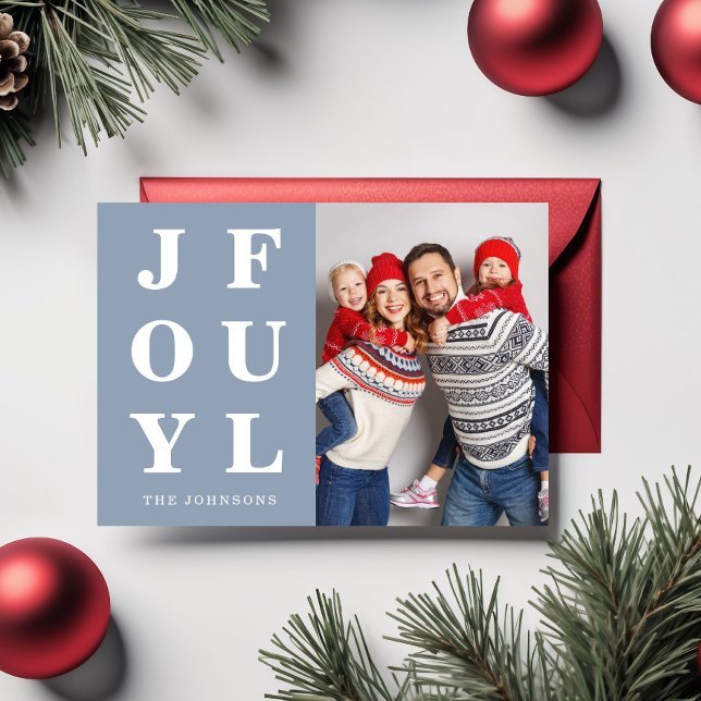 Modern Blue Joyful Photo Christmas Holiday Card (Modern Blue Joyful Photo Christmas Holiday Card)