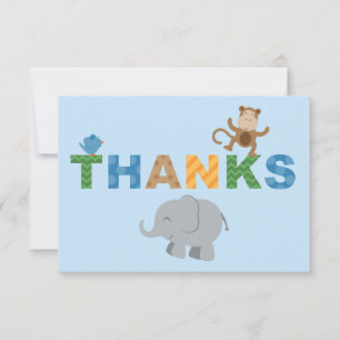 Modern Blue Jungle Animals Boy Baby Shower Thank You Card