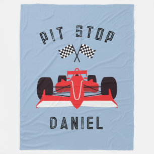Modern Blue Kids Red Racing Car Fleece Blanket