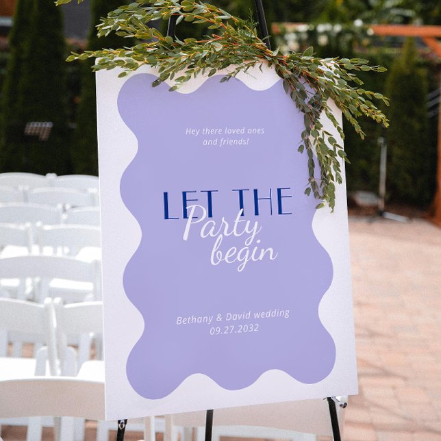 Modern Blue Lavender Wave Frame Wedding Party Sign (Creator Uploaded)