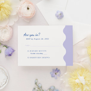 Modern Blue Lavender Wave Scallop Monogram Wedding RSVP Card