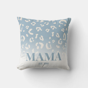 Modern Blue Leopard Pattern Personalized Mama Throw Pillow