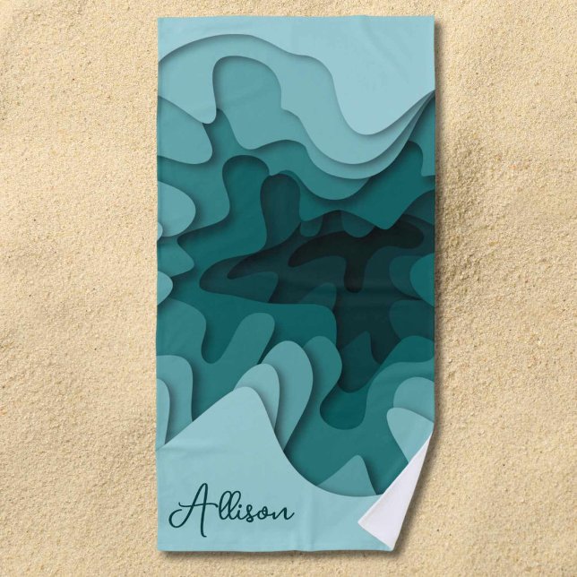Modern Blue Lines Personalized Summer Beach Towel (Creator Uploaded)