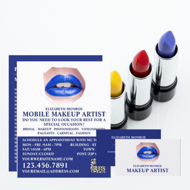 Modern Blue Lips, Makeup Artist Business Card (Creator Uploaded)