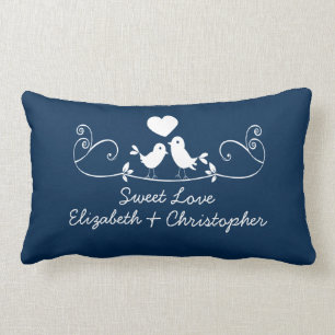 Modern Blue Love Birds Personalized Throw Pillow