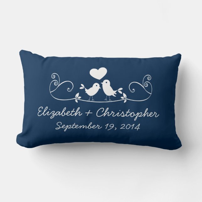 Modern Blue Love Birds Personalized Throw Pillow (Front)