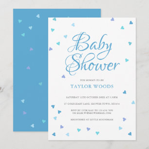 Modern Blue Love Hearts Baby Boy Shower / Sprinkle Invitation