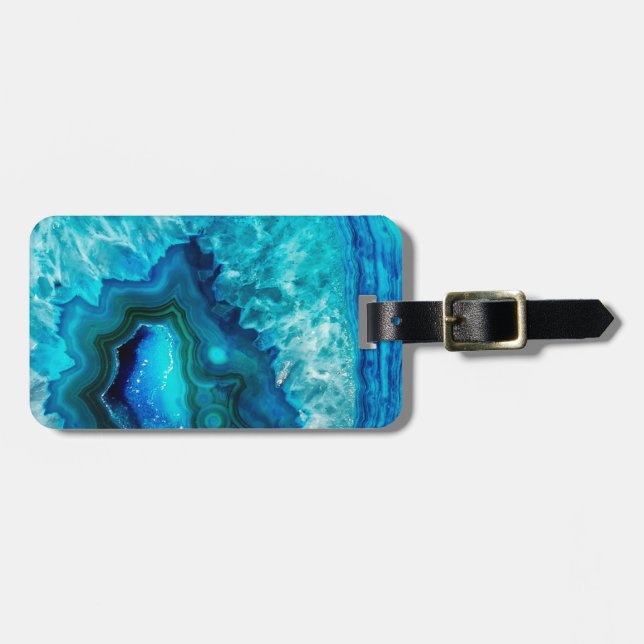 Modern Blue Marble Agate Luggage Tag (Front Horizontal)
