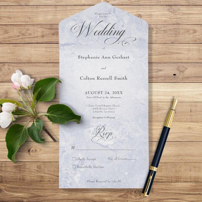 Modern Blue Marble Minimal No Dinner All In One Invitation (Creator Uploaded)