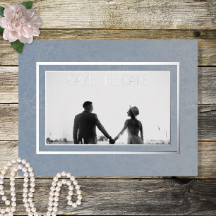 Modern Blue Marble Photo Save the Date Foil Holiday Postcard