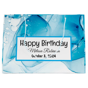 Modern Blue marbled Birthday Large Gift Bag