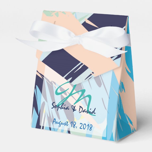 Modern Blue Maritime Monogram Wedding Favour Favor Box (Front Side)